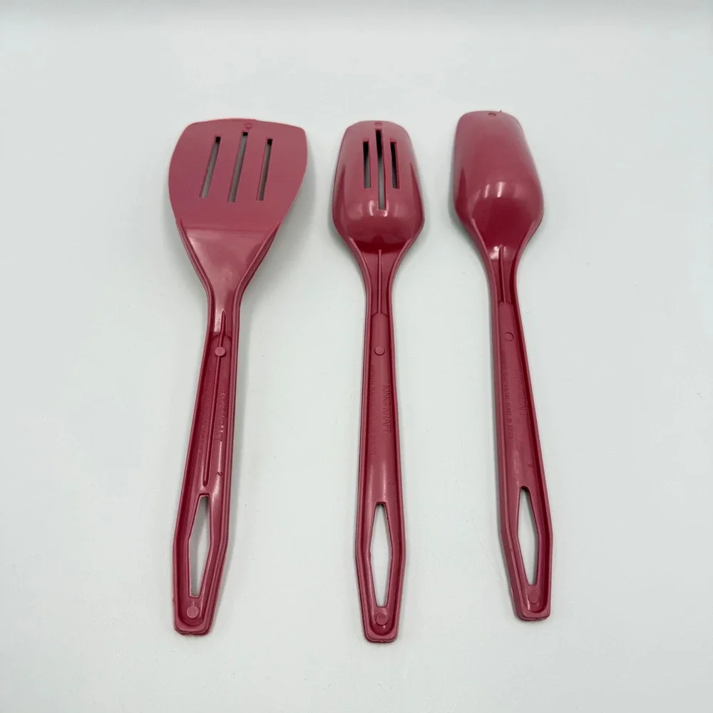 Vintage Set of 3 King Kraft Kitchen Cooking Utensils Mauve Pink Spatula & Spoons